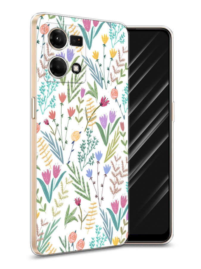 

Чехол Awog на Oppo Reno 8 4G "Полевые цветы рисунок", Белый;зеленый, 2511450-8