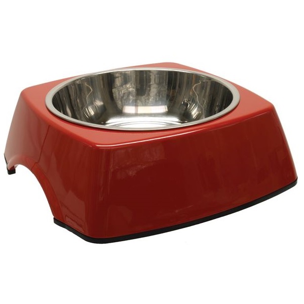фото Одинарная миска для кошек и собак dog fantasy квадрат, металл, красный, 0.7 л