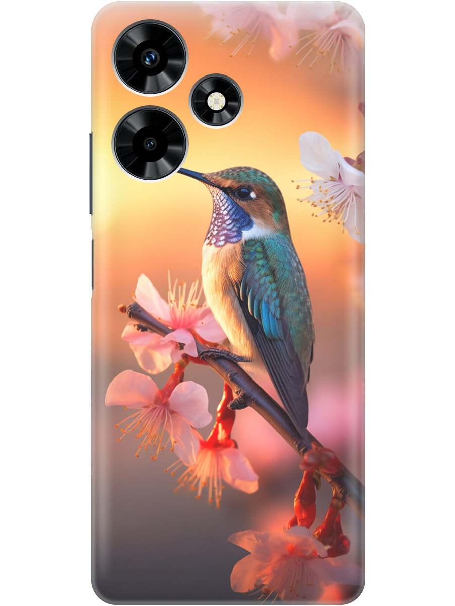 

Силиконовый чехол на Infinix Hot 30 с рисунком "Птичка и закат", Желтый;красный, 20000049