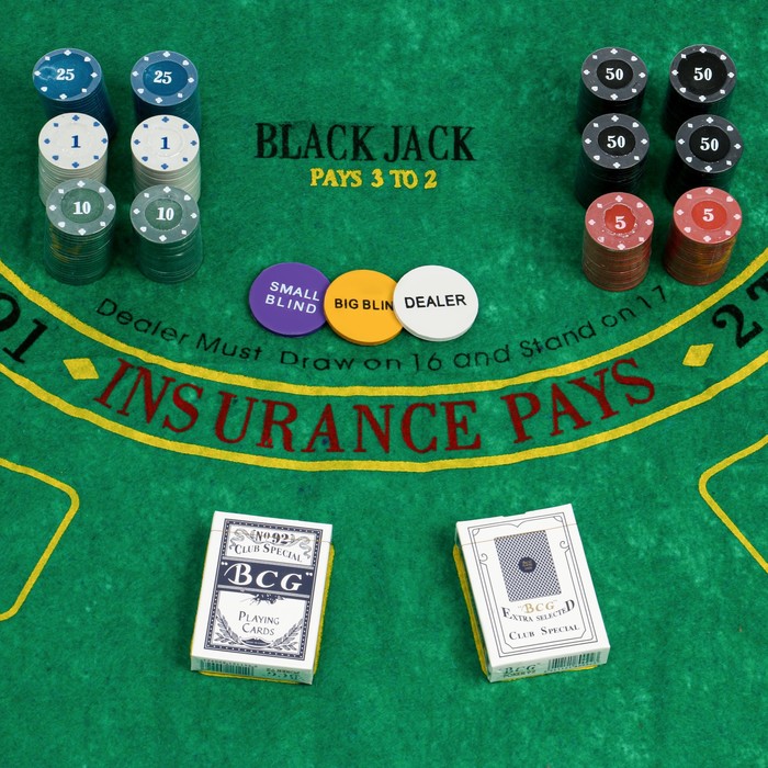 фото Покер, набор для игры (карты 2 колоды, фишки 240 шт.), 60 х 90 см, микс nobrand