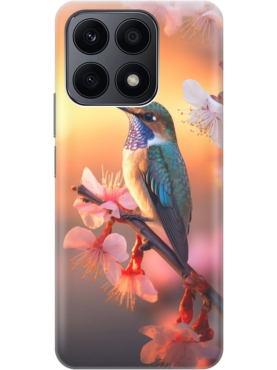 

Силиконовый чехол на Honor X8a с рисунком "Птичка и закат", Желтый;красный, 20001159