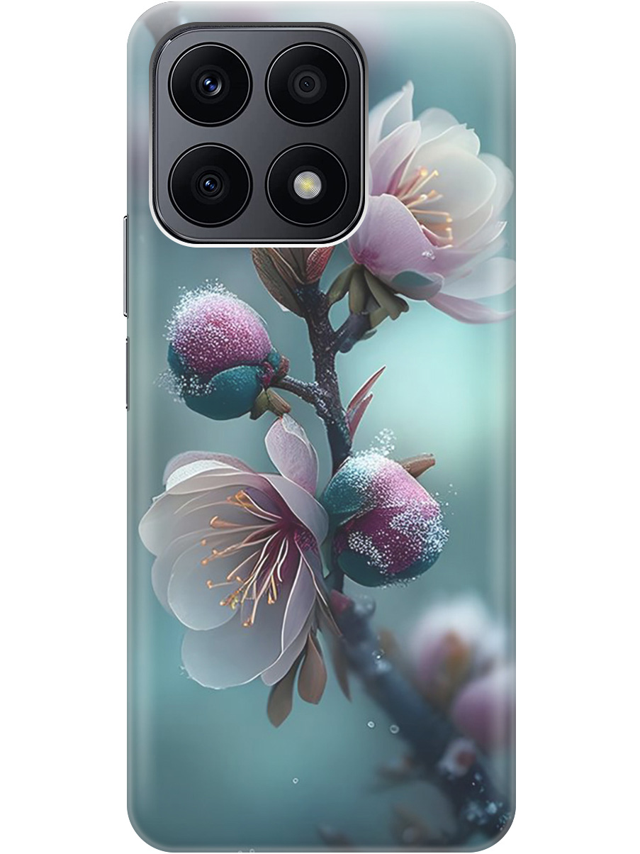 

Силиконовый чехол на Honor X8a с рисунком "Распускающиеся бутоны", Белый;голубой, 20001159