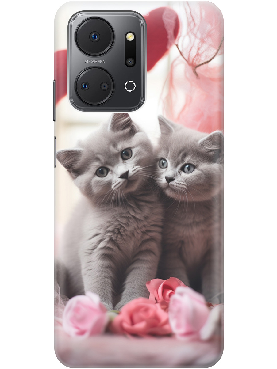 

Силиконовый чехол на Honor X7a с рисунком "Котики и сердечки", Красный;серый, 20000896