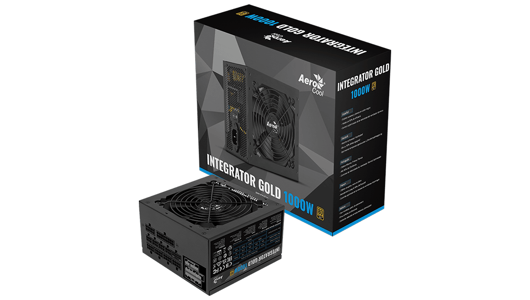 

Блок питания AeroCool Integrator Gold 1000W, Черный, Integrator Gold 1000W