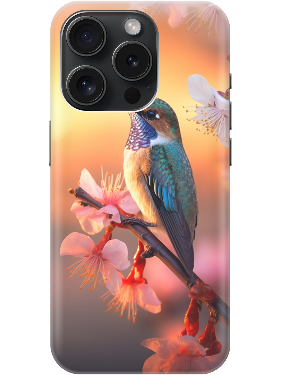 

Силиконовый чехол на Apple iPhone 15 Pro с рисунком "Птичка и закат", Желтый;красный, 20000009