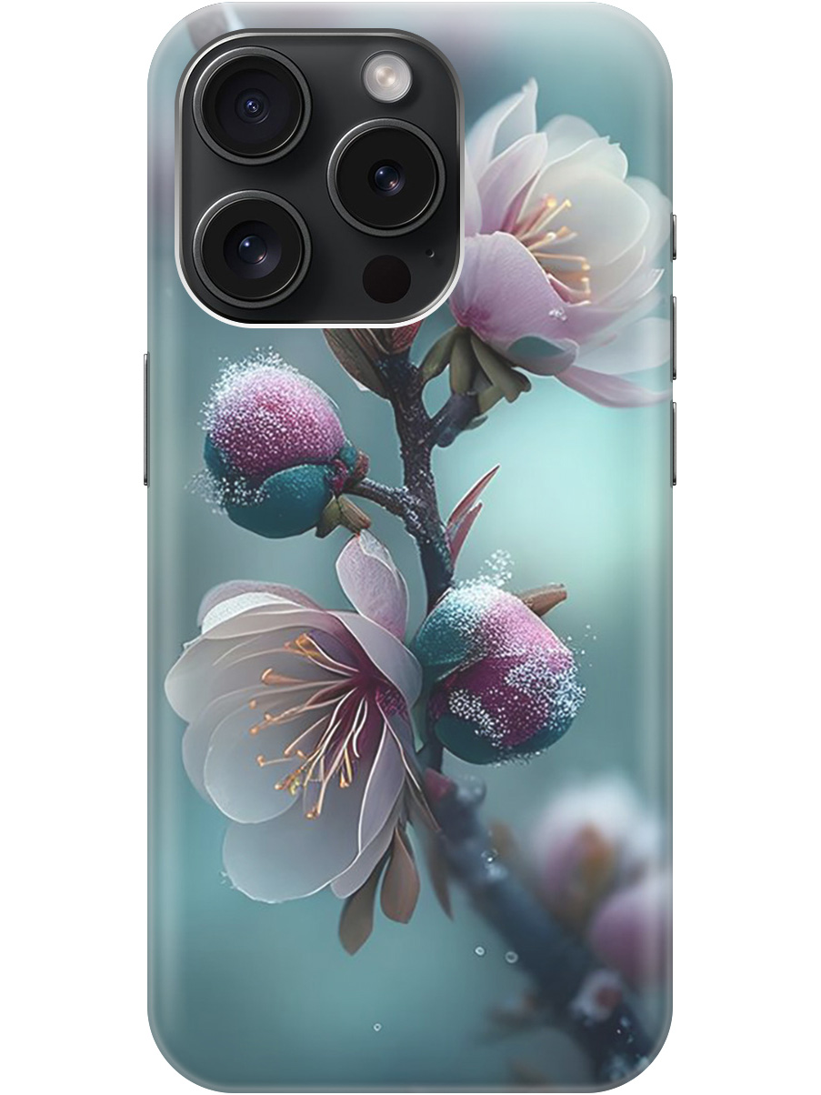 

Силиконовый чехол на Apple iPhone 15 Pro с рисунком "Распускающиеся бутоны", Белый;голубой, 20000009