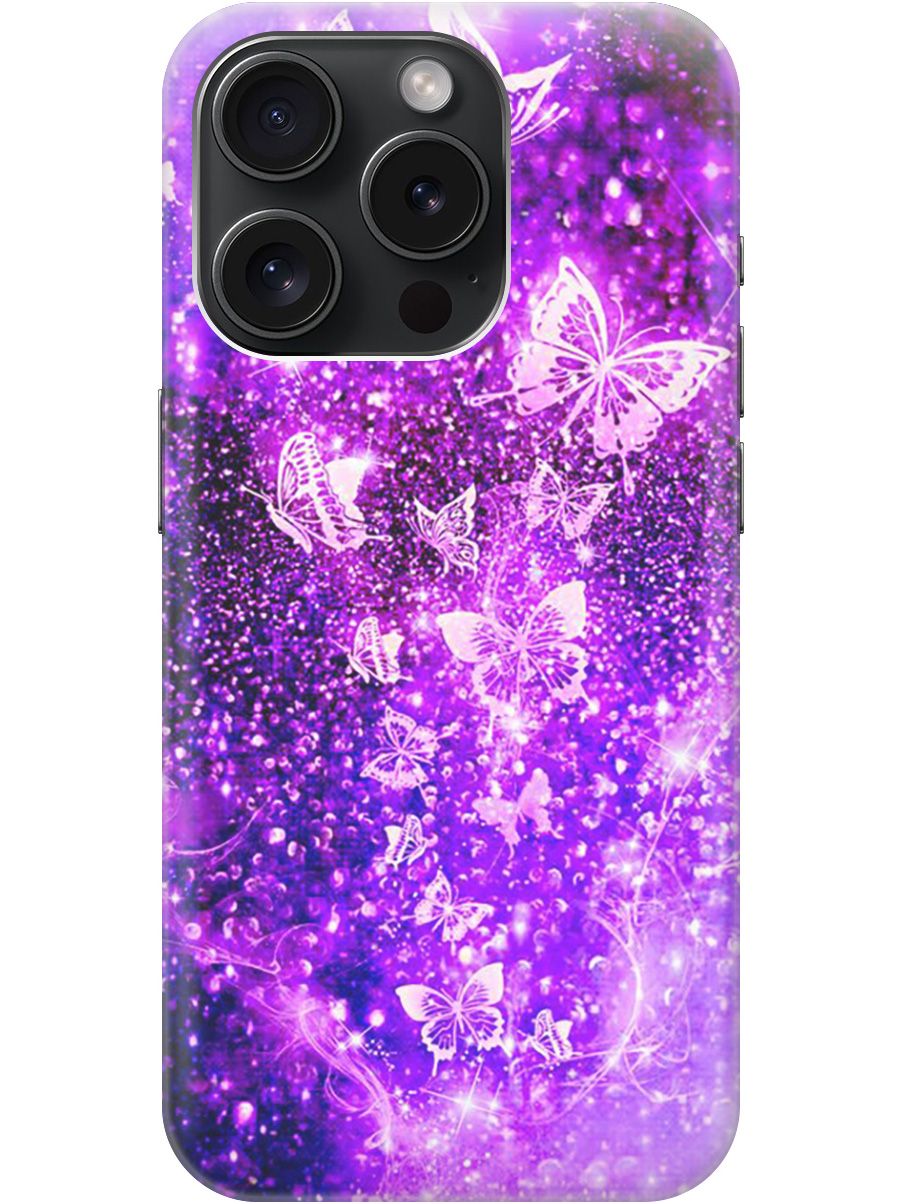

Силиконовый чехол на Apple iPhone 15 Pro с рисунком "Фиолетовые бабочки", Фиолетовый;черный, 20000009