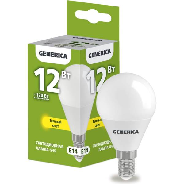 

Светодиодная лампа GENERICA G45 шар 12Вт 230В 3000К E14 LL-G45-12-230-30-E14-G