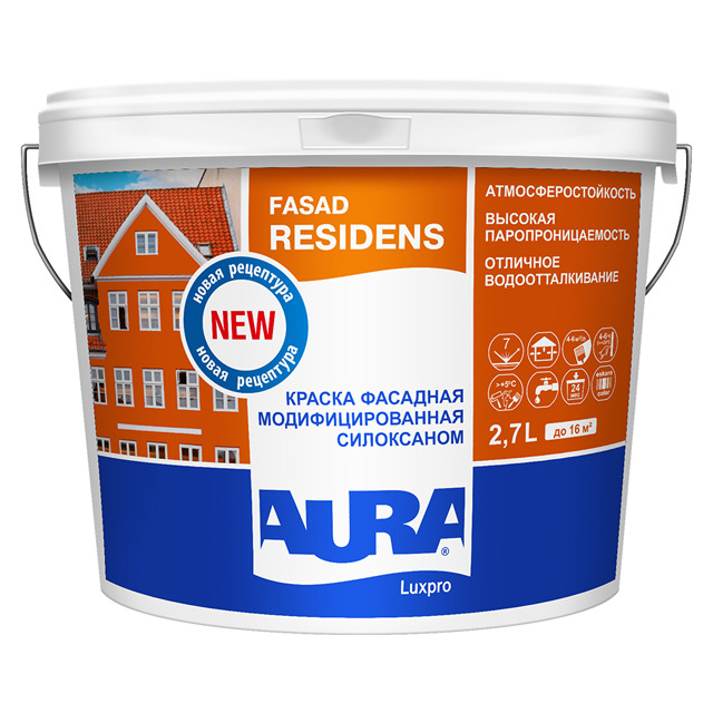 

Краска фасадная с силоксаном AURA Residens база TR (2,7л), Прозрачный