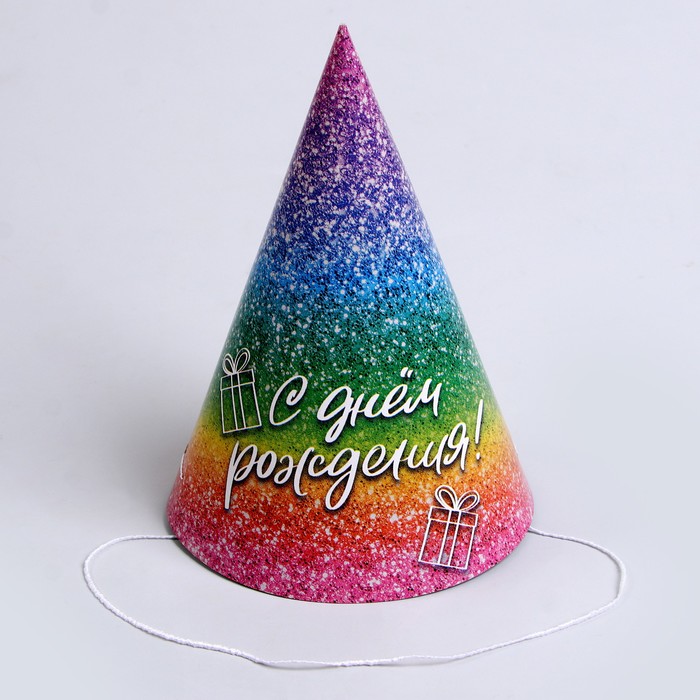 

Колпак бумажный С днем рождения, глиттер, в наборе 6 шт, Разноцветный