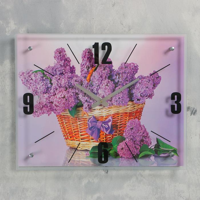 фото Часы настенные, серия: цветы, корзина сирени, 40х50 см, микс nobrand