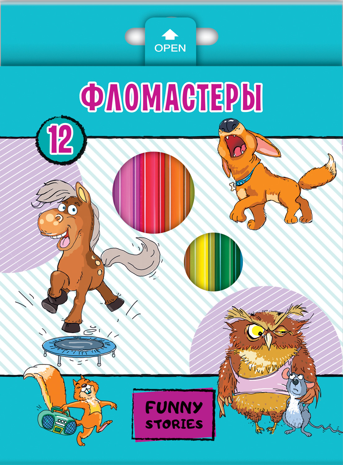 

Фломастеры "Забавные животные", 12 цветов, Синий;оранжевый;розовый;красный;желтый;зеленый;голубой;бирюзовый;коричневый;черный
