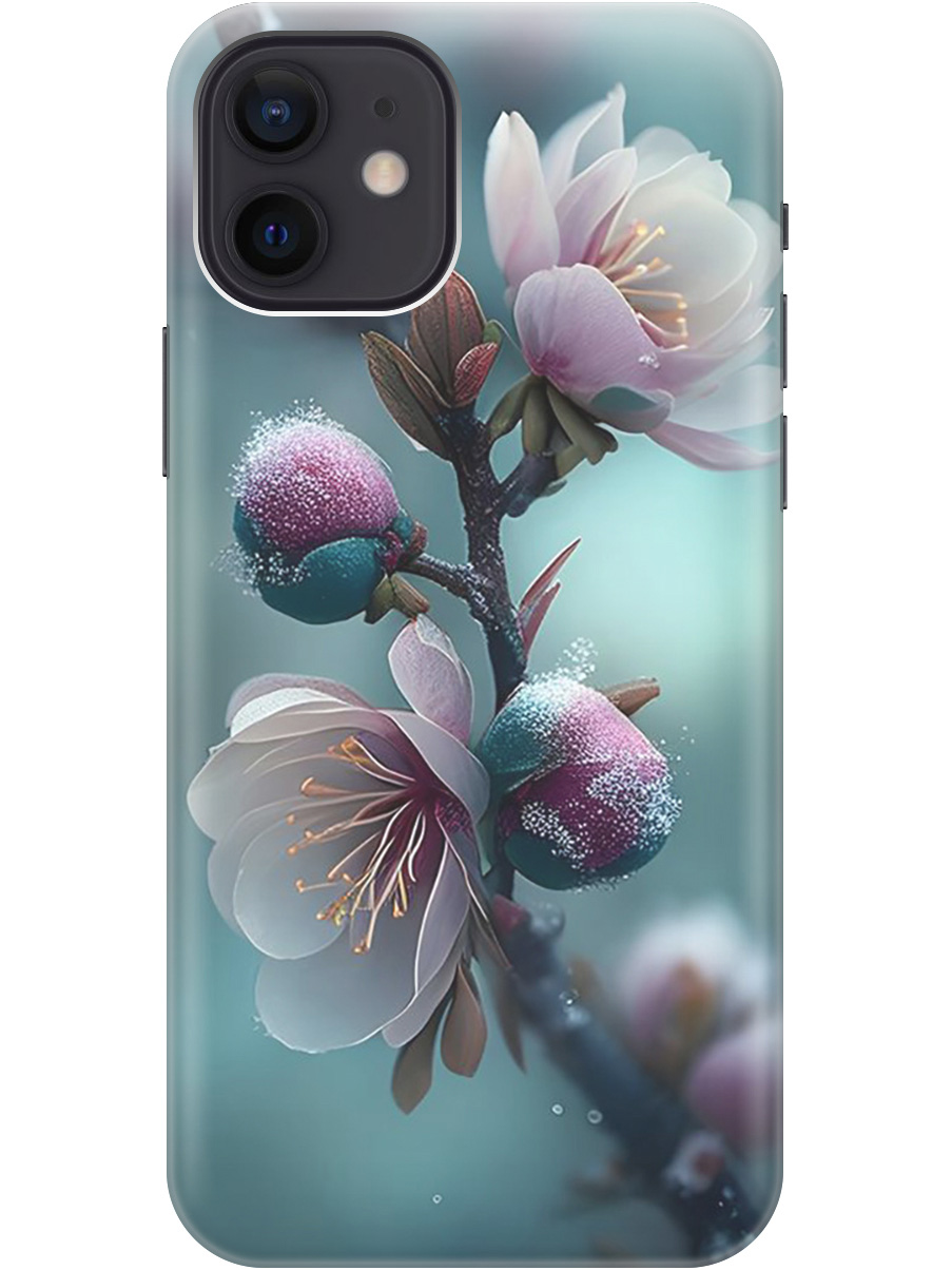 

Силиконовый чехол на Apple iPhone 12 / 12 Pro с рисунком "Распускающиеся бутоны", Белый;голубой, 20000443