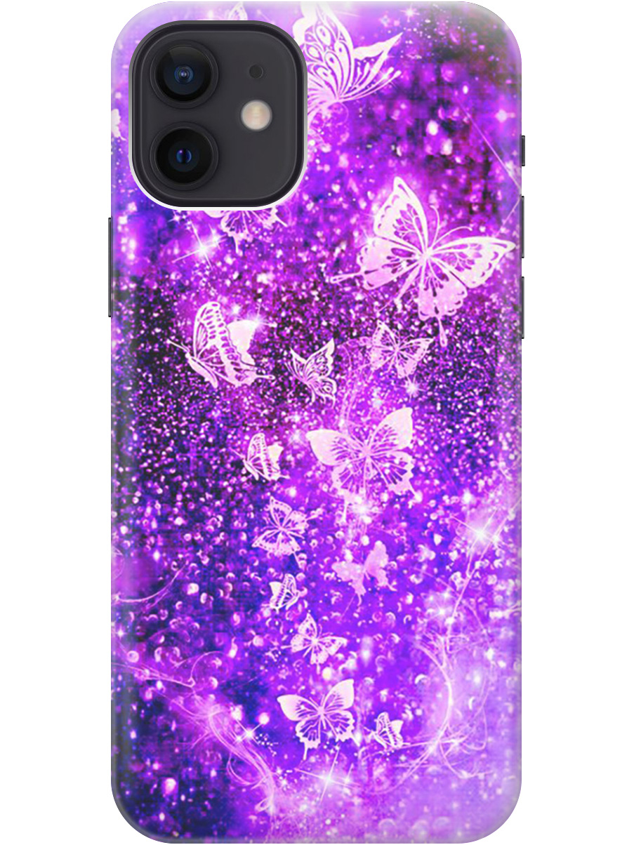 

Силиконовый чехол на Apple iPhone 12 / 12 Pro с рисунком "Фиолетовые бабочки", Фиолетовый;черный, 20000443