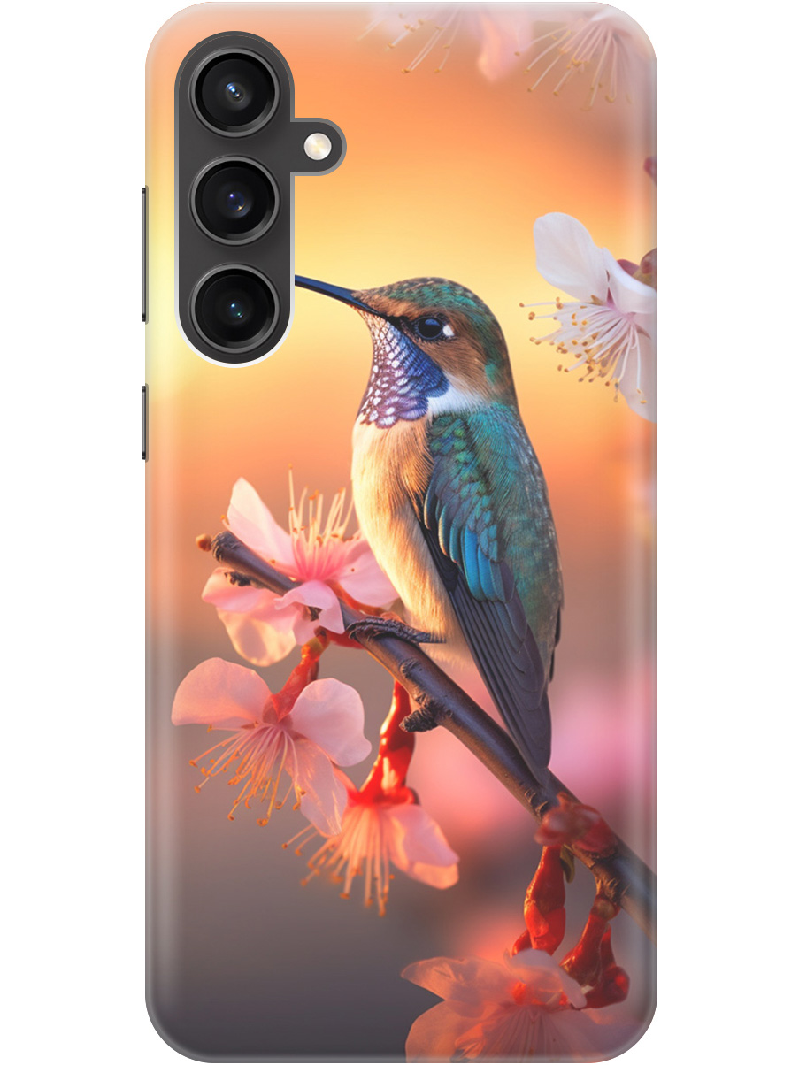 

Силиконовый чехол на Samsung Galaxy S23 FE с рисунком "Птичка и закат", Желтый;красный, 20001435