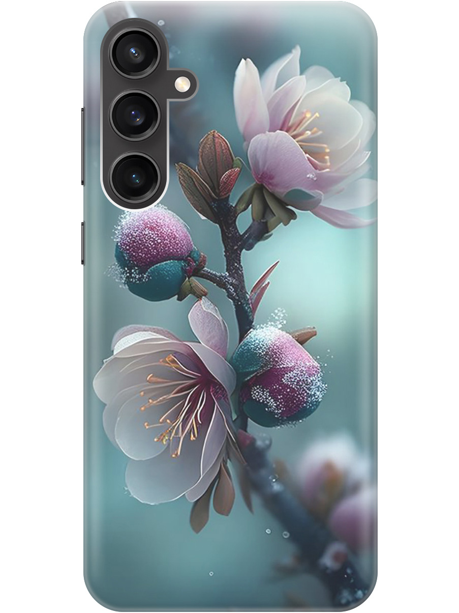 

Силиконовый чехол на Samsung Galaxy S23 FE с рисунком "Распускающиеся бутоны", Белый;голубой, 20001435