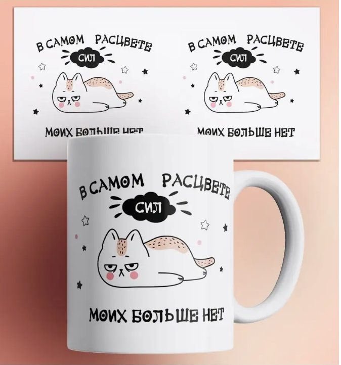 

Кружка с принтом котик В самом расцвете сил моих больше нет, Кружка В самом расцвете сил моих больше нет/кот/котик/в подарок/с приколом/с принтом. 330 мл