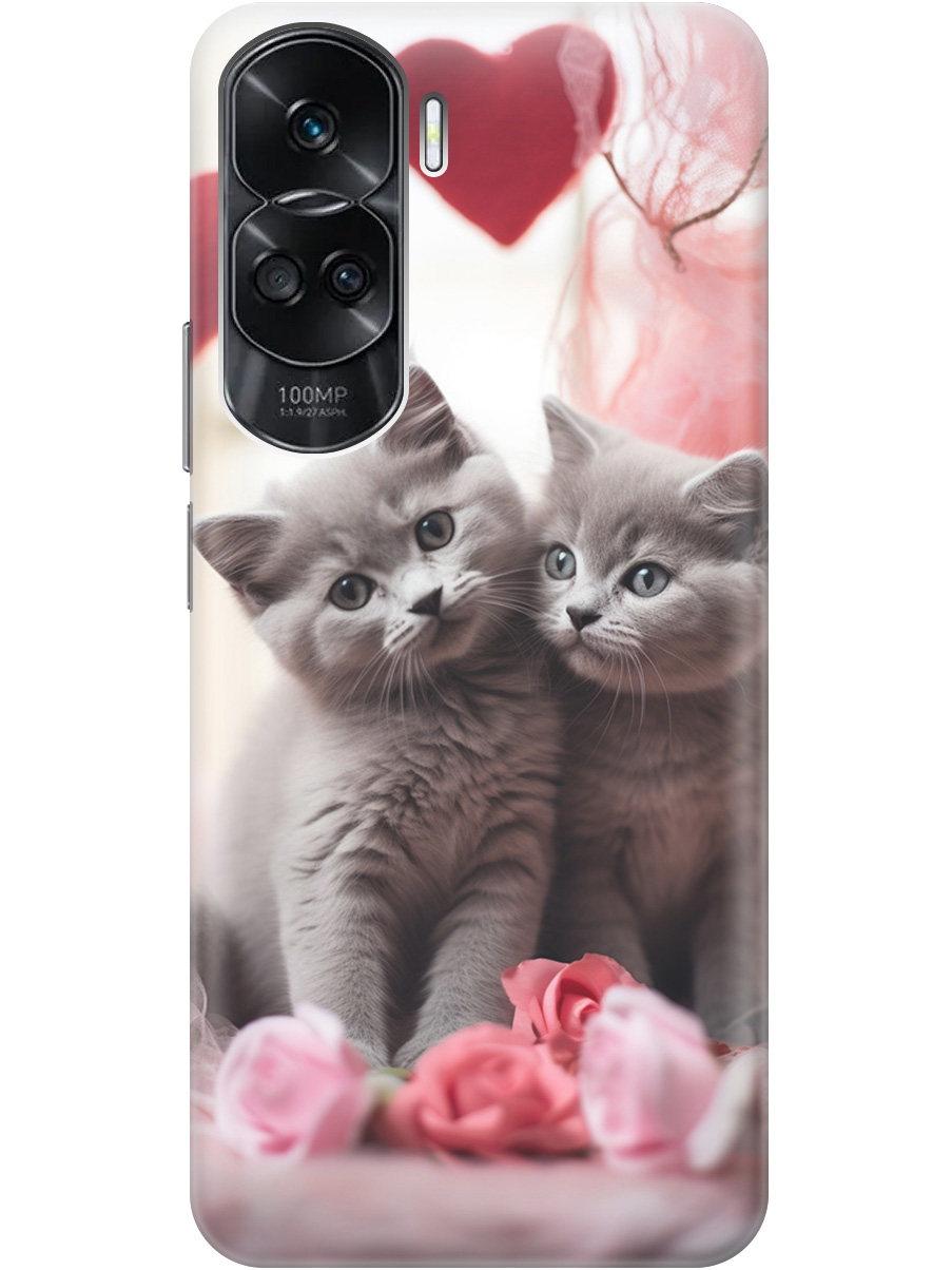 

Силиконовый чехол на Honor 90 Lite с рисунком "Котики и сердечки", Красный;серый, 20001432