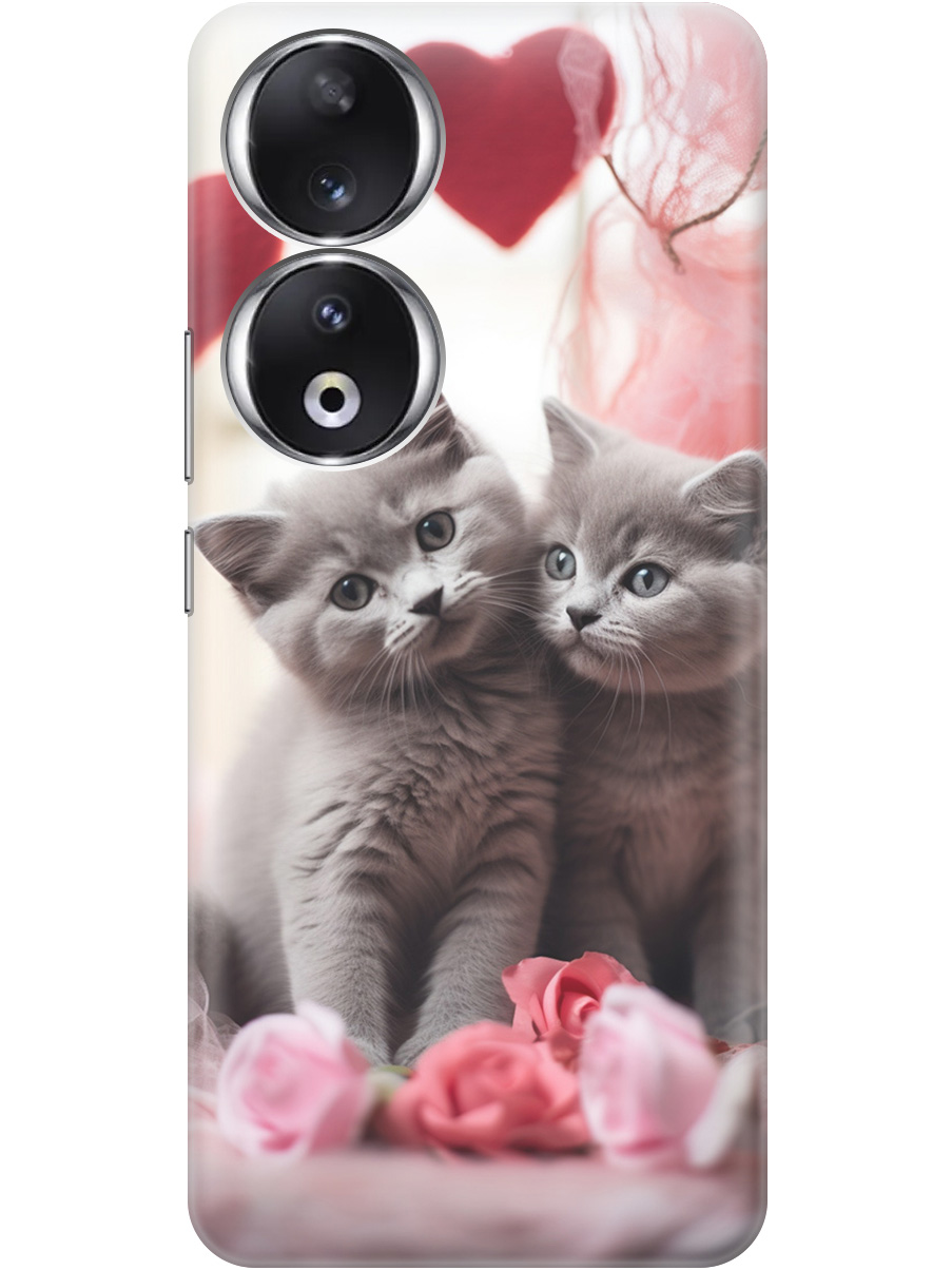 

Силиконовый чехол на Honor 90 с рисунком "Котики и сердечки", Красный;серый, 20001429