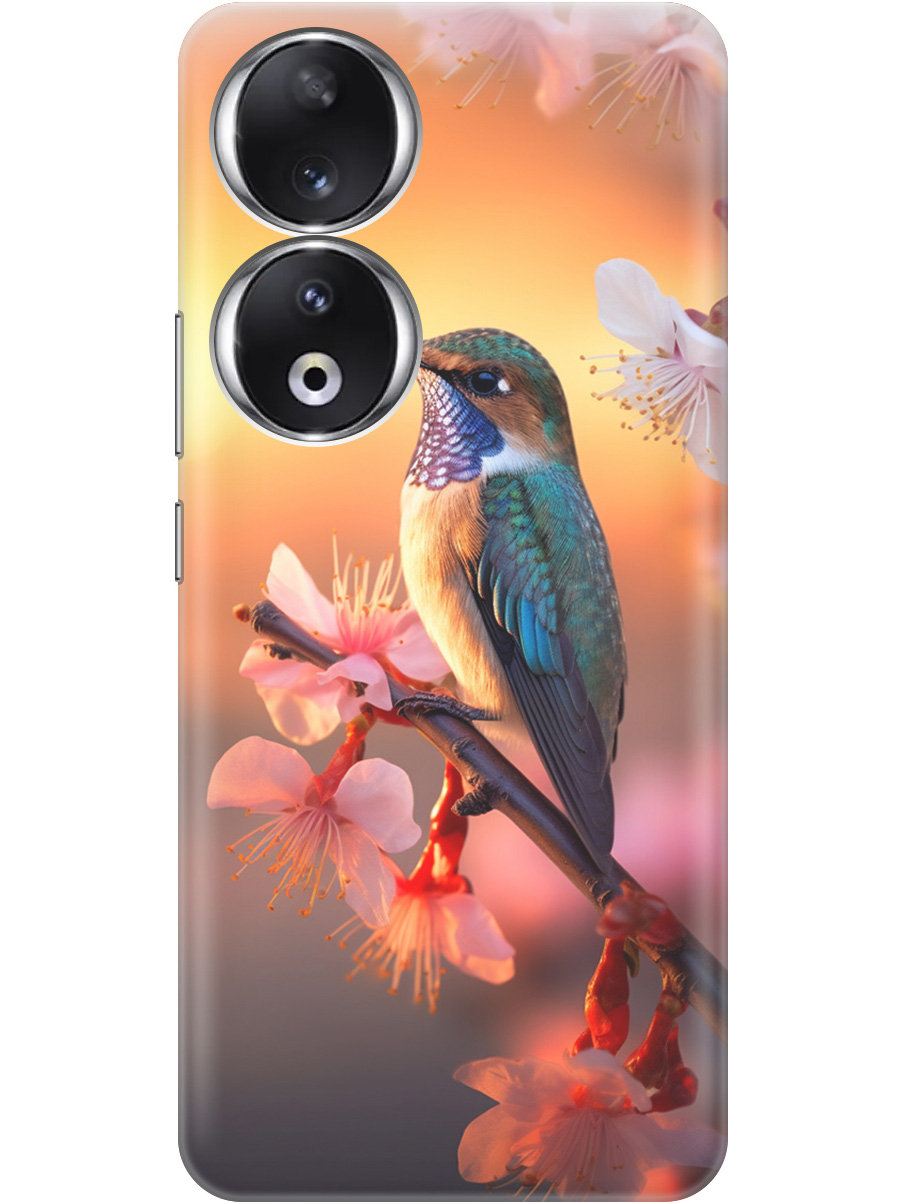 

Силиконовый чехол на Honor 90 с рисунком "Птичка и закат", Желтый;красный, 20001429
