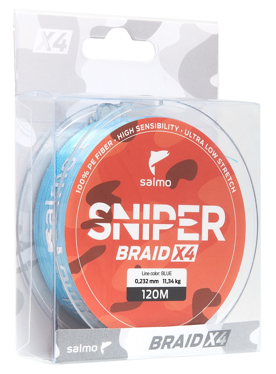 Леска плетеная Salmo Sniper Braid 0,23 мм, 120 м, 11,34 кг, blue