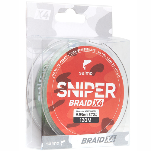 Леска плетеная Salmo Sniper Braid 0,23 мм, 91 м, 11,34 кг, army green