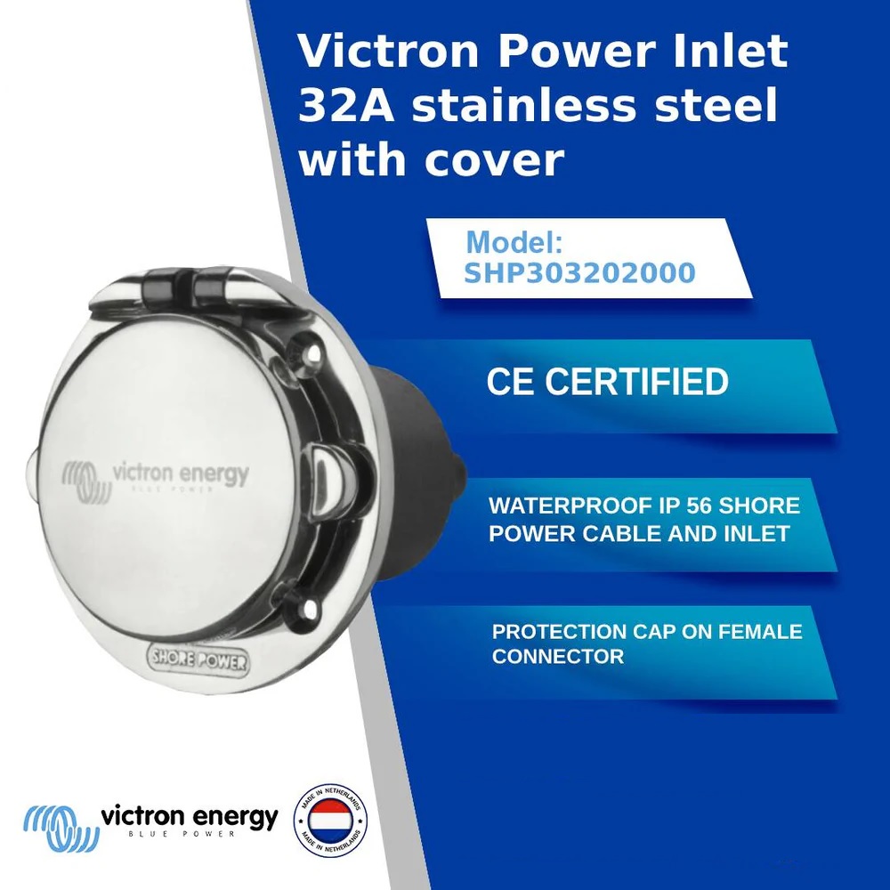 фото Розетка из нержавеющей стали victron energy power inlet 16a stainless steel, с крышкой