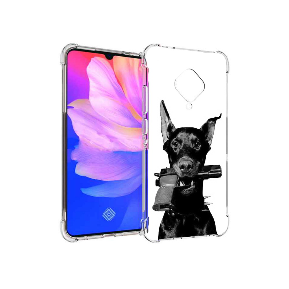 

Чехол MyPads Tocco для Vivo V17 доберман с пистолетом (PT147343.378.331), Прозрачный, Tocco