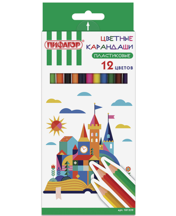 фото Карандаши цветные пластиковые "замок", 12 цветов, классические, заточенные пифагор