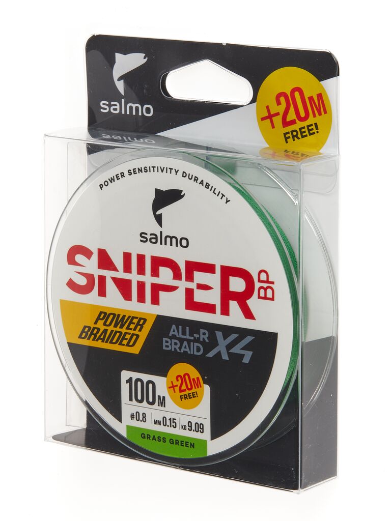 Леска плетеная Salmo Sniper BP ALL R Braid х4 Grass 0,15 мм, 120 м, 9,09 кг, green
