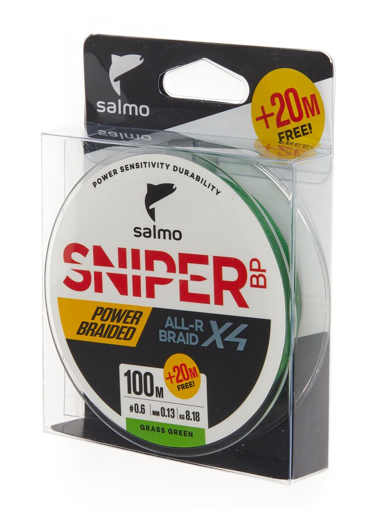 Леска плетеная Salmo Sniper BP ALL R Braid х4 Grass 0,13 мм, 120 м, 8,18 кг, green