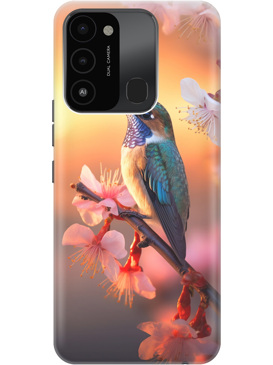 

Силиконовый чехол на Tecno Spark 8C / Go 2022 с рисунком "Птичка и закат", Желтый;красный, 20001472