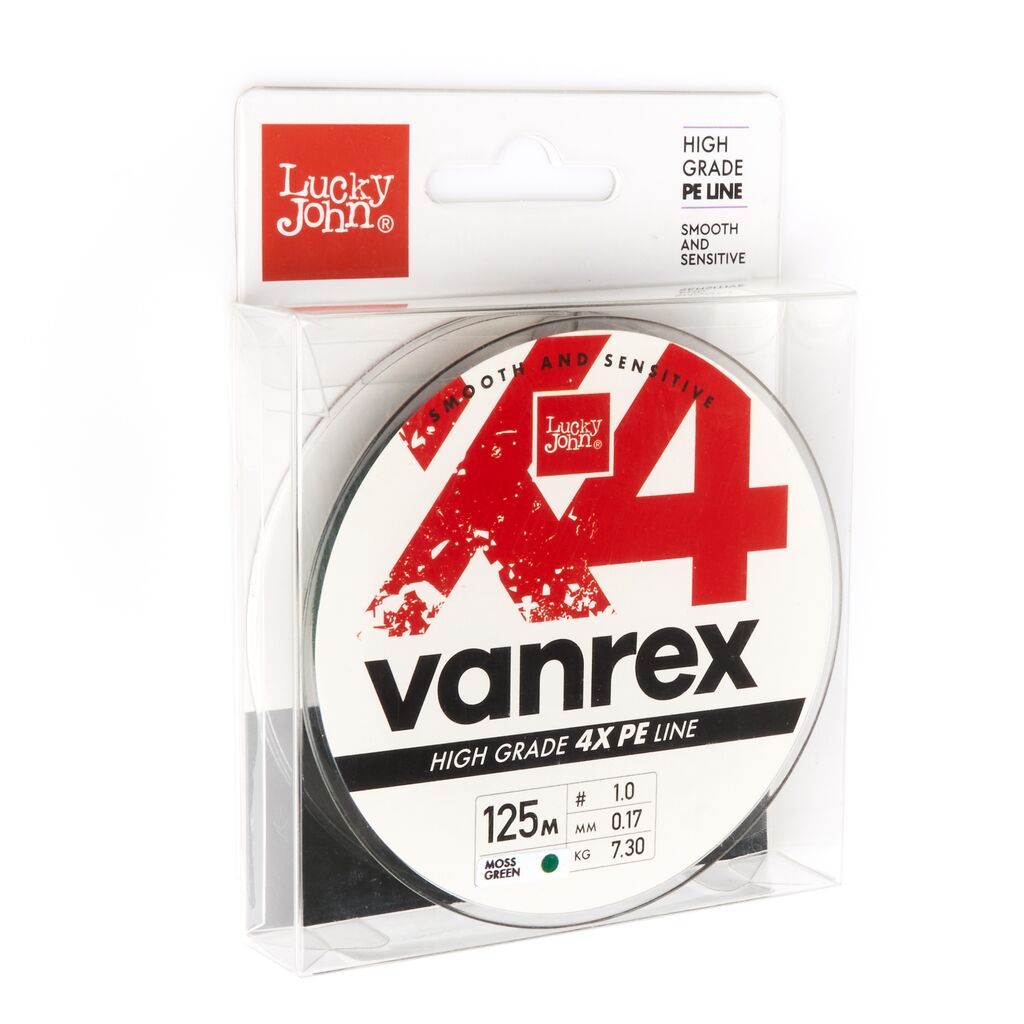 

Леска плетеная Lucky John Vanrex х4 Braid 0,17 мм, 125 м, 7,3 кг, moss green, Зеленый, Vanrex х4 Braid