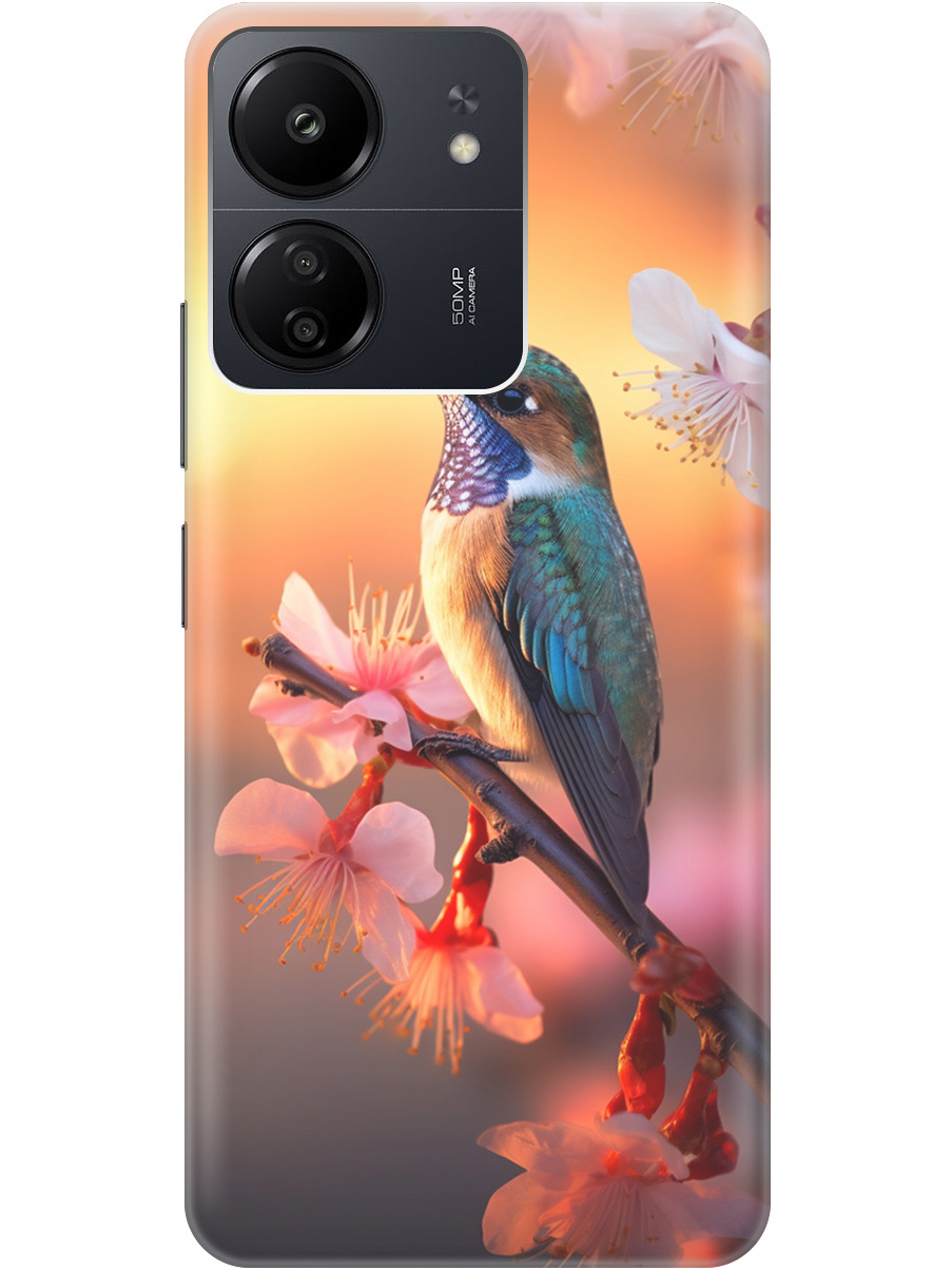 

Силиконовый чехол на Xiaomi Redmi 13C / Poco C65 с рисунком "Птичка и закат", Желтый;красный, 20001464