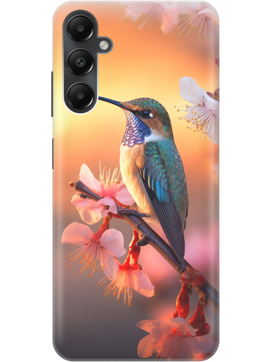 

Силиконовый чехол на Samsung Galaxy A05s с рисунком "Птичка и закат", Желтый;красный, 20001456
