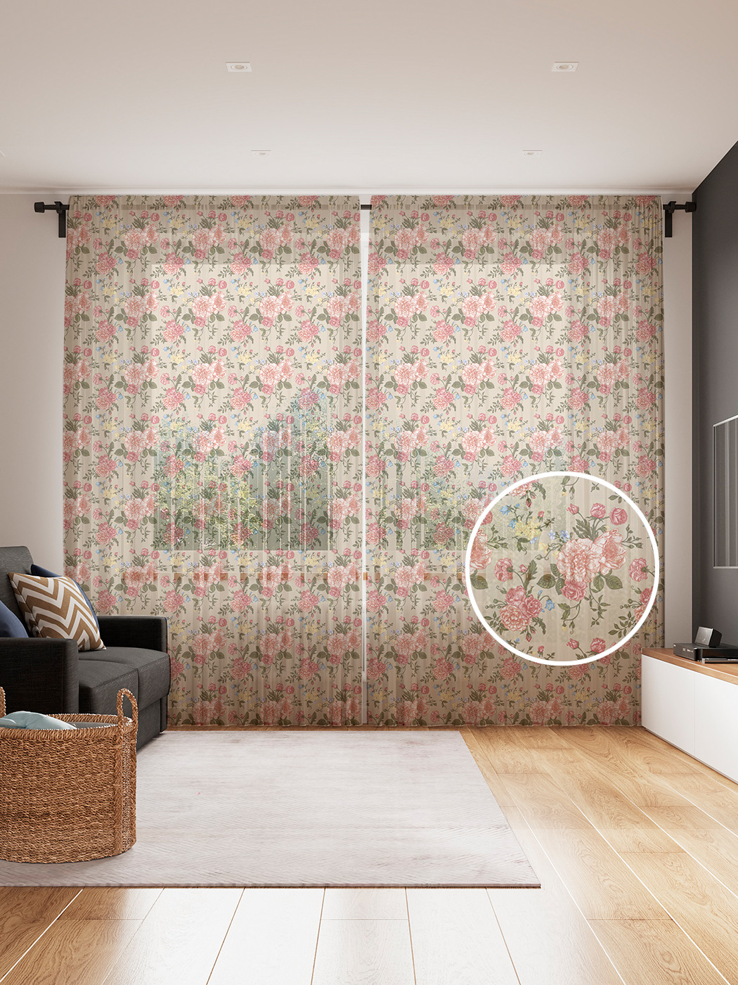 

Фототюль JoyArty "Персиковые розы", 145x265см (2 полотна со шторной лентой + 50 крючков), Персиковые розы