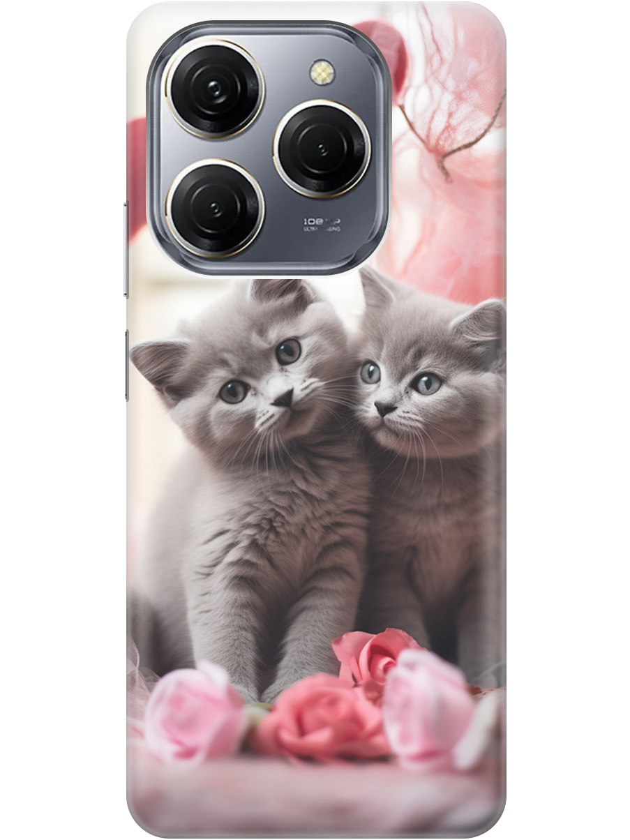 

Силиконовый чехол на Tecno Spark 20 Pro с рисунком "Котики и сердечки", Красный;серый, 20011920