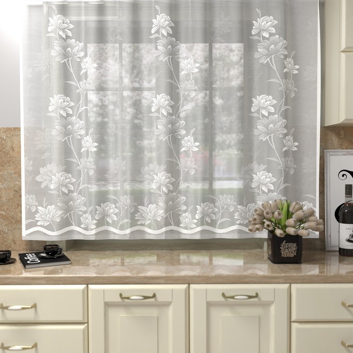 фото Тюль кухонная со шторной лентой, 160х260 см, цвет белый, пэ nobrand