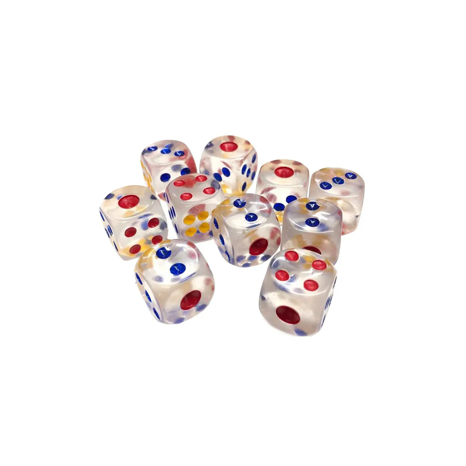 

Игральные кубики WellyWell 2,5см 10шт, CubesGame_Big_GlassBlueRedYellow