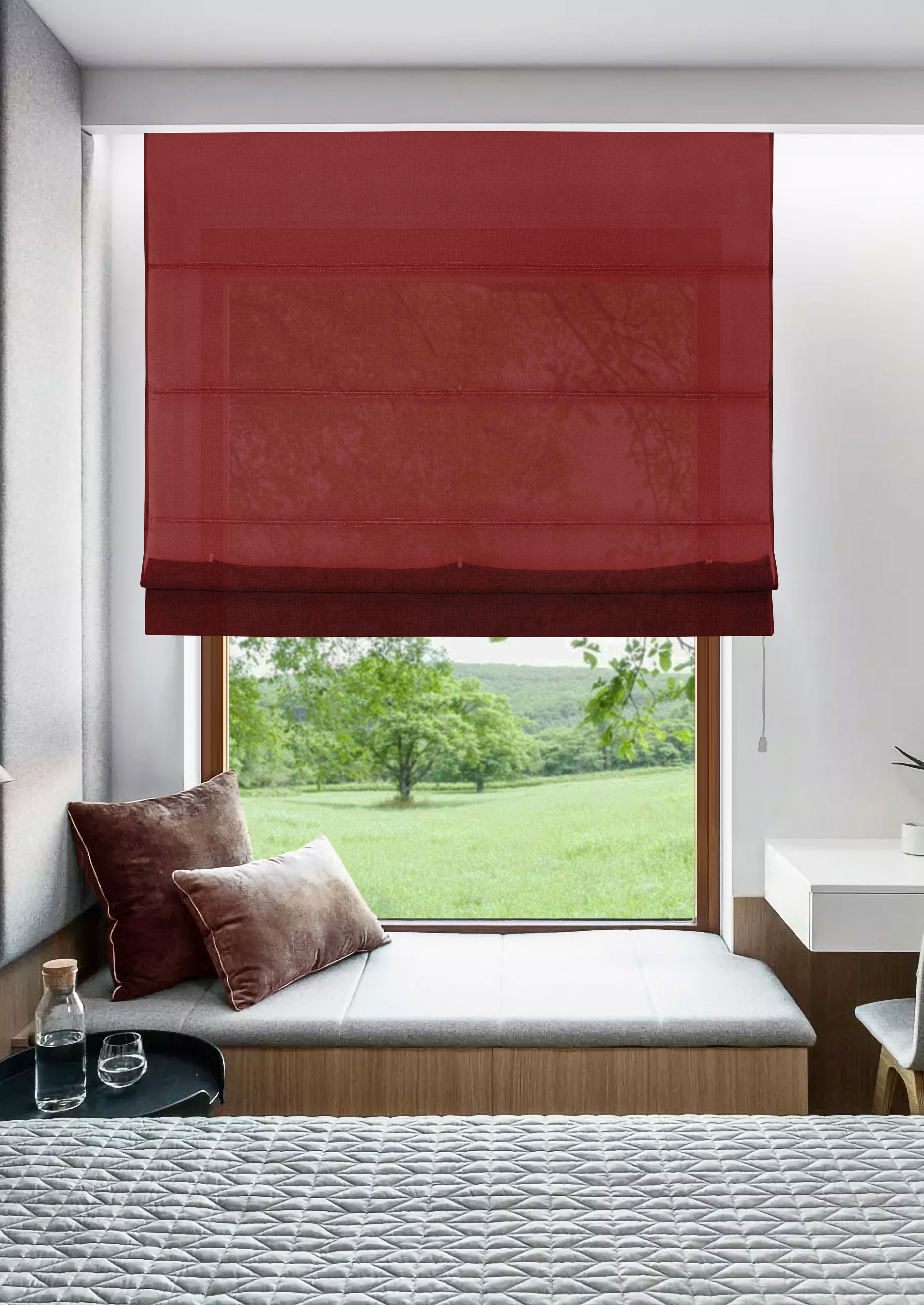 Римская штора Basicos веревочный механизм; вишневый 80x160 см