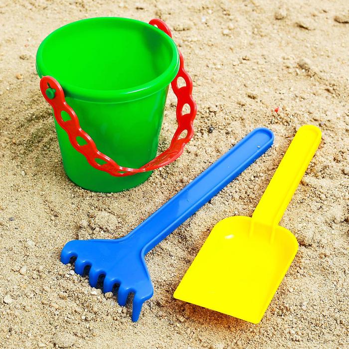 Песочный набор: ведёрко, лопатка, грабельки 3 шт colorplast набор смайл самосвал 2 машинка лопатка и грабельки две пасочки