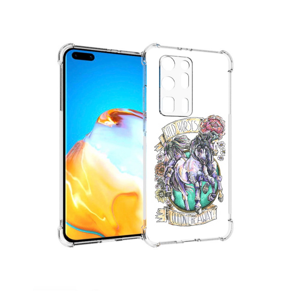 

Чехол MyPads Tocco для Huawei P40 Pro+ рисунок коней в цветах, Прозрачный, Tocco