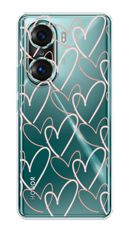 

Чехол на Honor 60 Pro "Узор из сердечек", Розовый;бежевый, 6106750-6