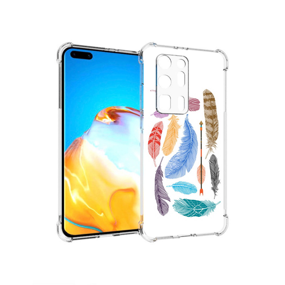 

Чехол MyPads Tocco для Huawei P40 Pro+ разноцветные перья, Прозрачный, Tocco