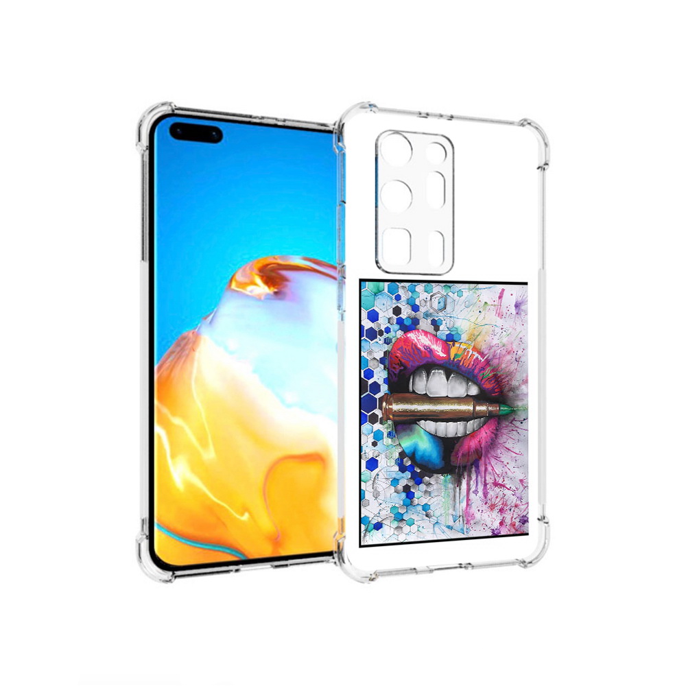 Чехол MyPads Tocco для Huawei P40 Pro+ разноцветные губы с пулей