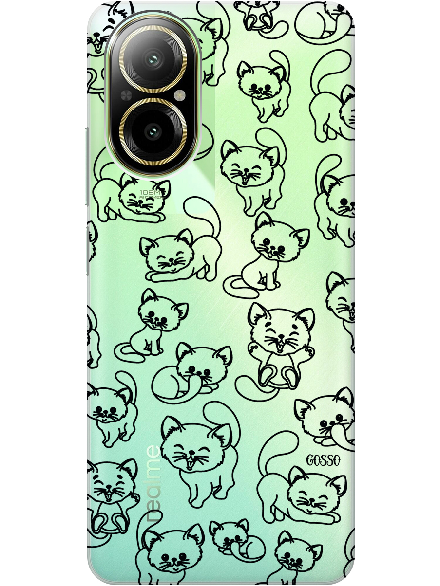 

Силиконовый чехол на Realme C67 с рисунком "Cute Kitties" прозрачный, Прозрачный;черный, 20012142