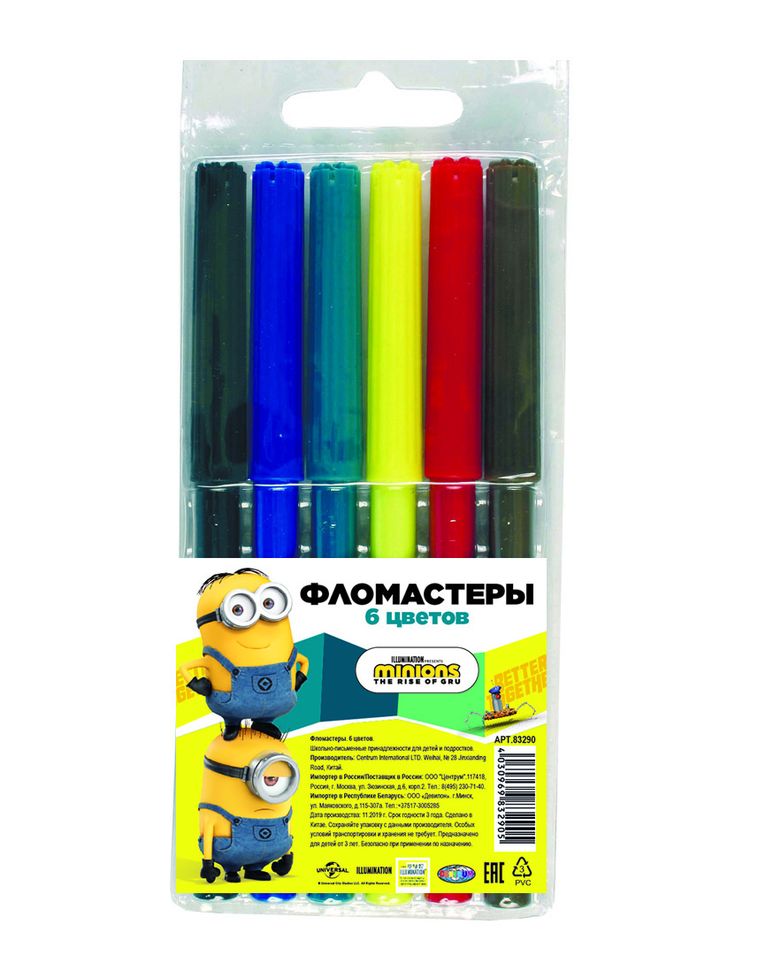 

Фломастеры на воднойоснове "Миньоны", 6 цветов
