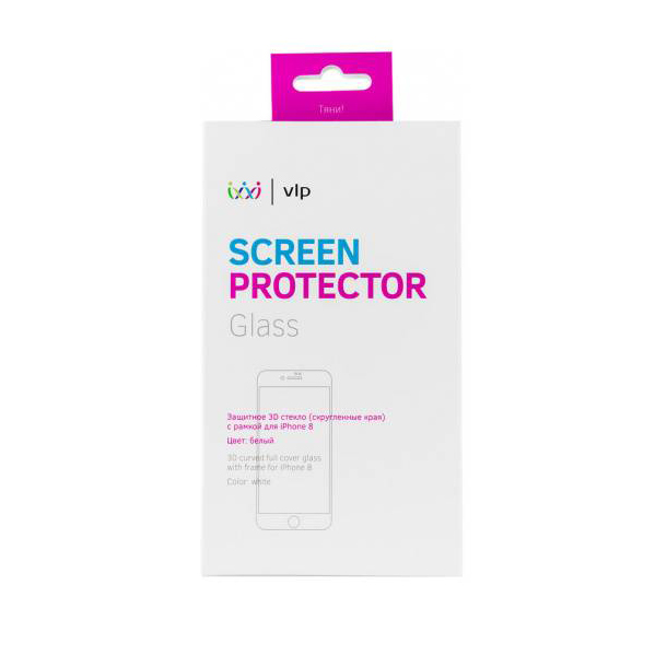 фото Защитное стекло для смартфона 3d vlp для iphone 8/7, олеофобное, с белой рамкой