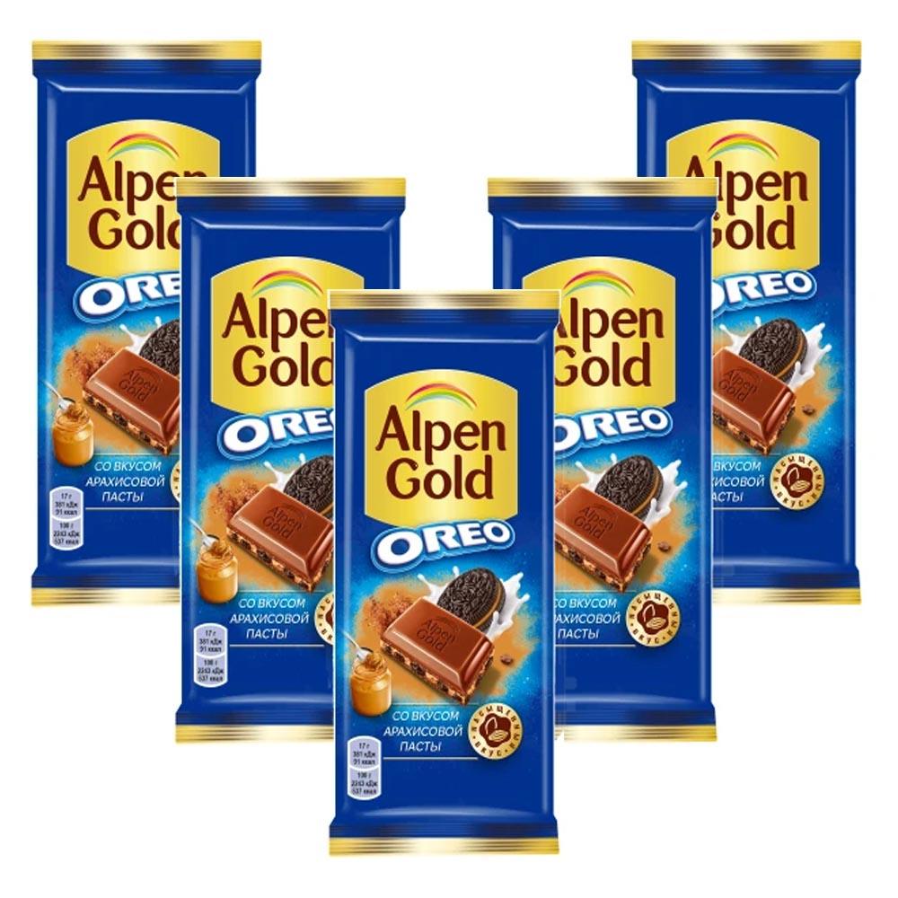 

Молочный шоколад ALPEN GOLD OREO, Арахисовая паста и печенье Орео, Флоу-пак, 5шт.*90гр