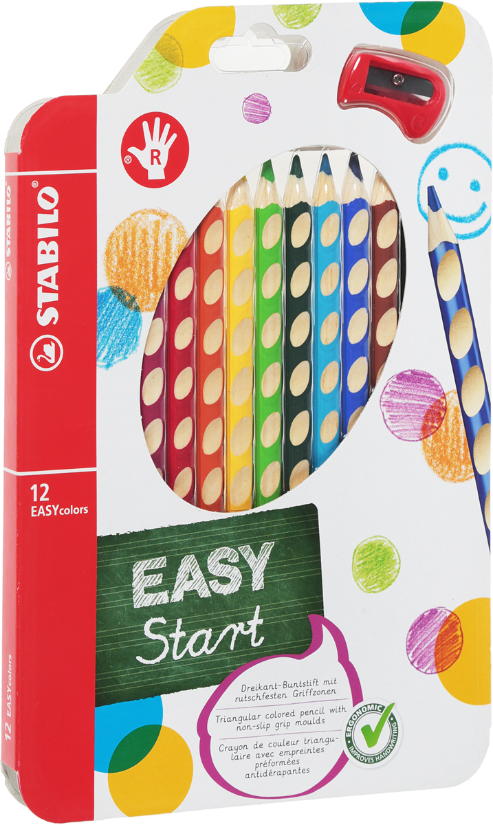 фото Набор цветных карандашей для правшей stabilo easycolors, 12 штук c точилкой